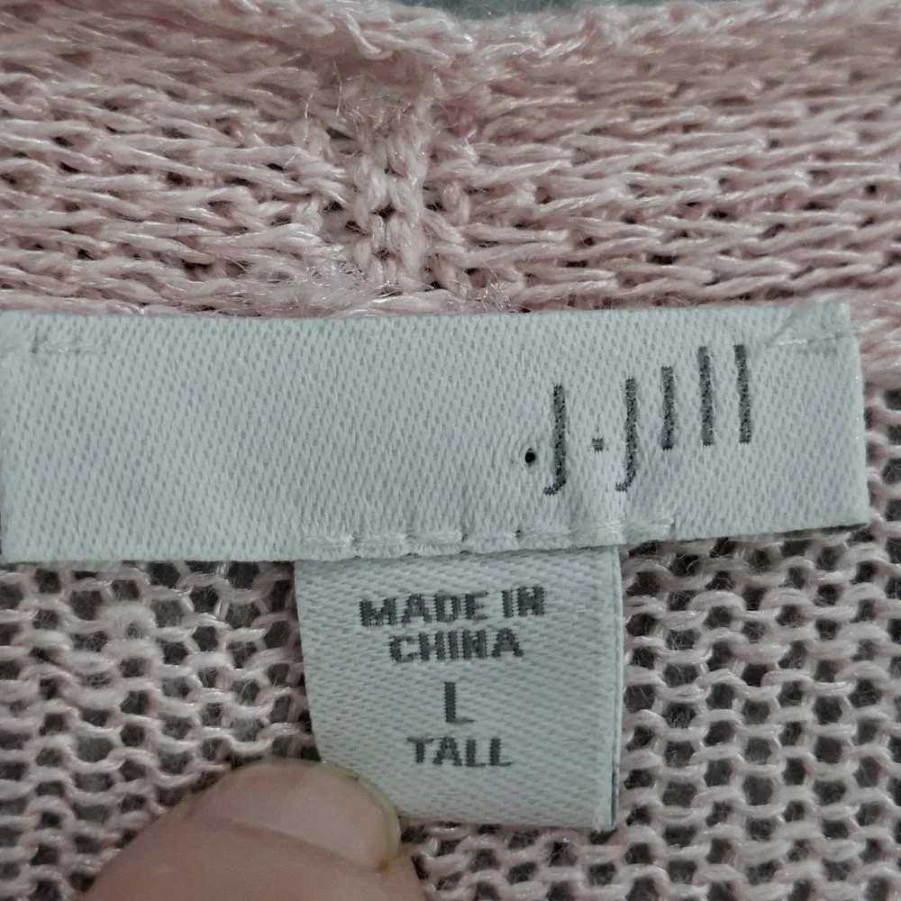 J. Jill Cardigan Womens L Pink Open Front Long Sleeve Knit Pockets Linen Blend‎
